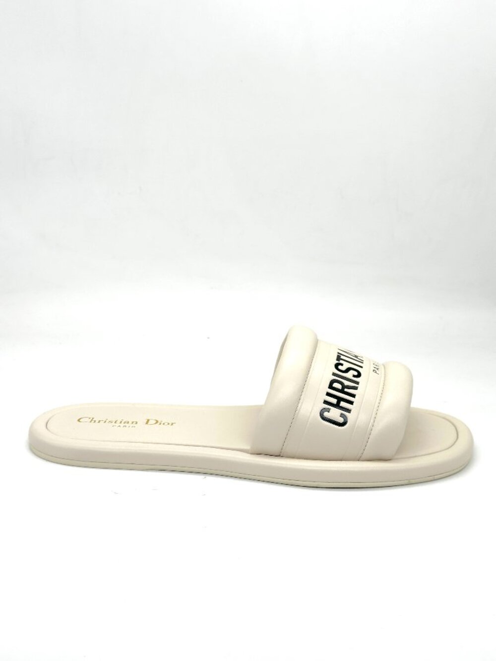 DIOR  EVERY D Signature Leather Flat Slide Mules Sandals Shoes Off White - Picture 11 of 16